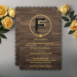 Rustikales Niedliches Gold Heart Monogram Family B Einladung