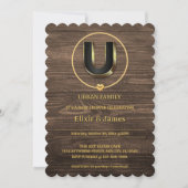 Rustikales Niedliches Gold Heart Monogram Family B Einladung (Vorderseite)