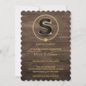 Rustikales Niedliches Gold Heart Monogram Family B Einladung (Vorderseite)