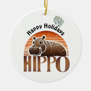 Rustikales Nilpferd in Erdtönen zu den Feiertagen Keramik Ornament