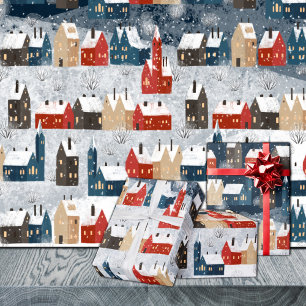 Rustikales Nordic Snowy Winter Mountain Village Geschenkpapier