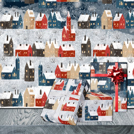 Rustikales Nordic Snowy Winter Mountain Village Geschenkpapier