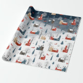 Rustikales Nordic Winter Mountain Village Red Fox Geschenkpapier (Ungerollt)
