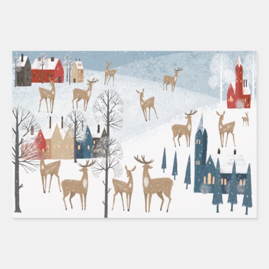 Rustikales Nordic Winter Rentierdorf Geschenkpapier Set (Vorderseite 3)