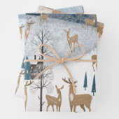 Rustikales Nordic Winter Rentierdorf Geschenkpapier Set (Beispiel)
