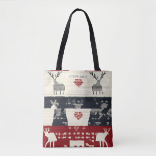 Rustikales nordisches Rentier & Schneeflocke Str Tasche