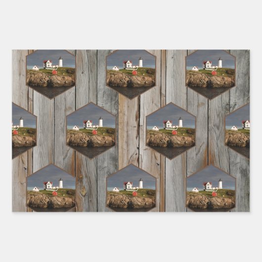 Rustikales Nubble Custom Foto Lighthouse Geschenkpapier Set (Vorderseite 3)