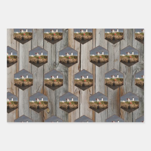 Rustikales Nubble Custom Foto Lighthouse Geschenkpapier Set (Vorderseite)