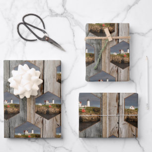 Rustikales Nubble Custom Foto Lighthouse Geschenkpapier Set