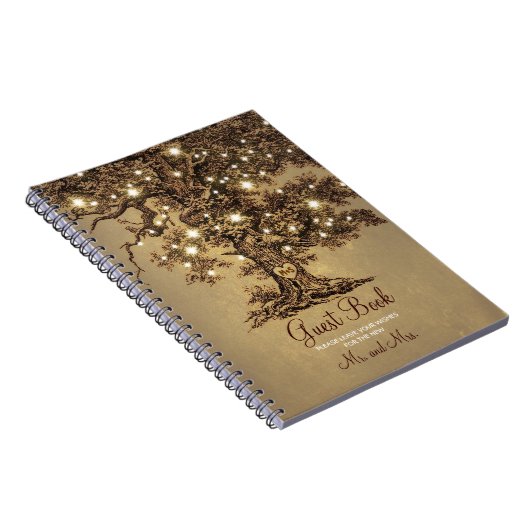 Rustikales Oak Tree String Lights Wedding Guest Bo Notizblock (Rechte Seite)