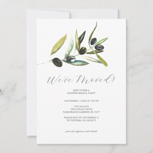 Rustikales Olive Branch Housewarming Party Einladung (Vorderseite)