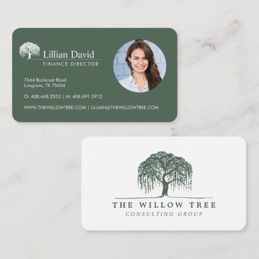 Rustikales Olive Green & White Willow Tree Logo Fo Visitenkarte (Vorne/Hinten)