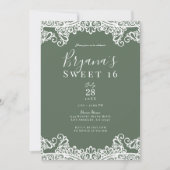 Rustikales Olive & White Lace Elegant Sweet 16 Par Einladung (Vorderseite)