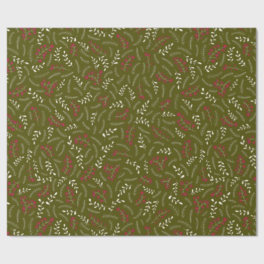 Rustikales Olivenmoos, grünes Blattwerk Geschenkpapier (Flach)