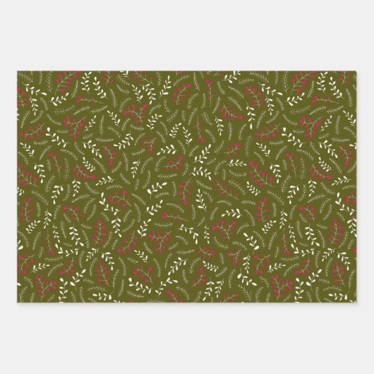 Rustikales Olivenmoos, grünes Blattwerk Geschenkpapier Set (Vorderseite)