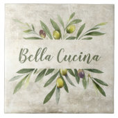 Rustikales Olivenöl und Zweige Bella Cucina Fliese (Vorderseite)