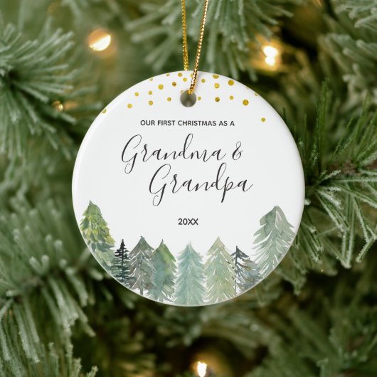 Rustikales Oma & Opa Erster Weihnachtsgeschmack Keramik Ornament (Baum)