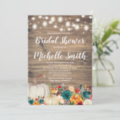 Rustikales Orange Aquamarin Gold Pumpkin Brautpart Einladung (Stehend Vorderseite)