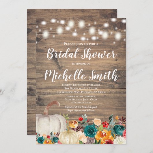 Rustikales Orange Aquamarin Gold Pumpkin Brautpart Einladung (Vorne/Hinten)