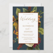 Rustikales Orange | Aquamarine Hochzeit von Red Fl Einladung (Vorderseite)