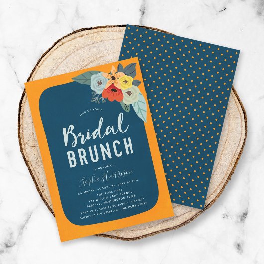 Rustikales Orange Blue Floral Bridal Brunch Einlad Einladung