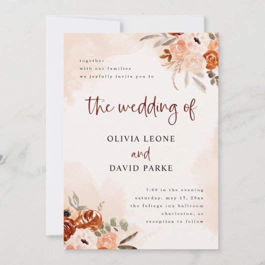 Rustikales Orange Boho Wasserfarbe UAWG QR Codelau Einladung (Vorderseite)