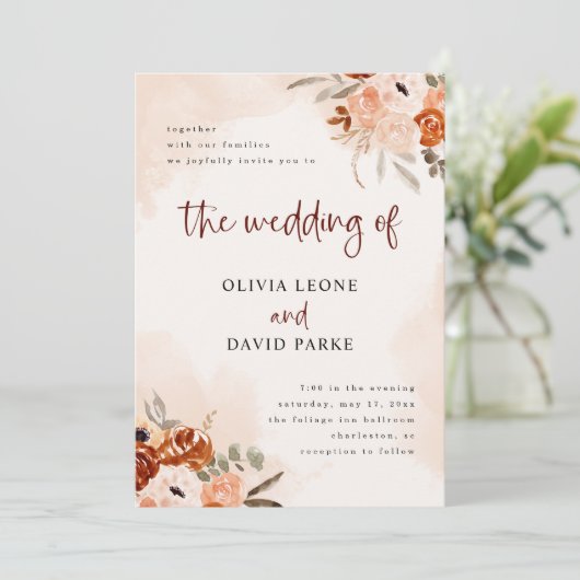 Rustikales Orange Boho Wasserfarbe UAWG QR Codelau Einladung (Stehend Vorderseite)