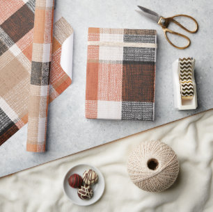 Rustikales Orange-Braun Wüsten-Sand Karomuster Geschenkpapier