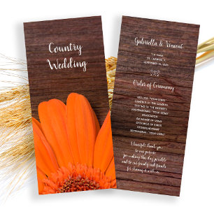 Rustikales Orange Daisy Country Braut Hochzeitspro Programm