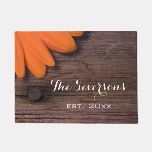 Rustikales Orange Daisy und Barnholz Fußmatte (Vorderseite)