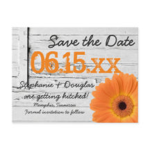 Rustikales Orange Daisy Wood Save the Date Postkar