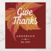Rustikales Orange Fall Leaf & Red | PERSONALISIERT Weinetikett (Einzelnes Label)