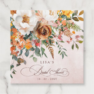 Rustikales Orange Floral Fall Brautparty Geschenkanhänger