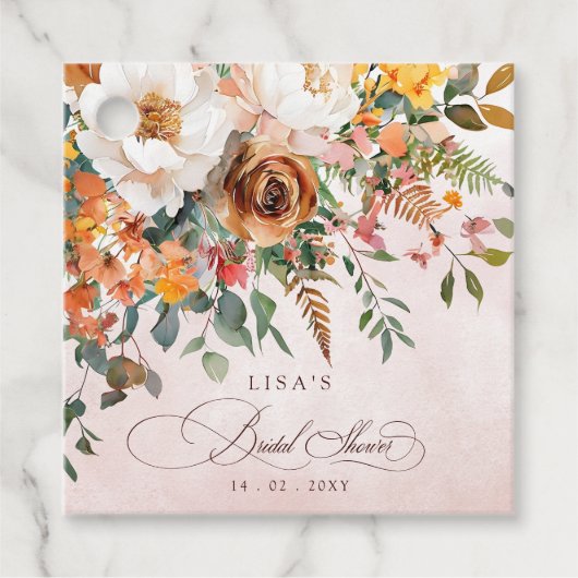 Rustikales Orange Floral Fall Brautparty Geschenkanhänger (Vorderseite)