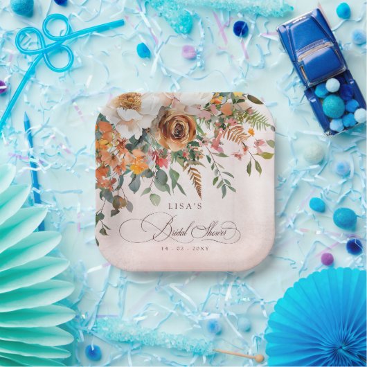 Rustikales Orange Floral Fall Brautparty Pappteller (Party)