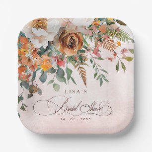 Rustikales Orange Floral Fall Brautparty Pappteller