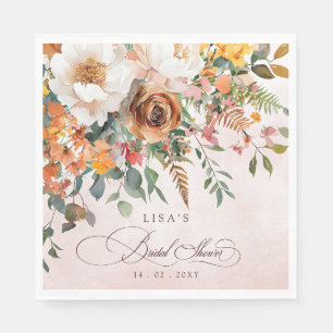 Rustikales Orange Floral Fall Brautparty Serviette