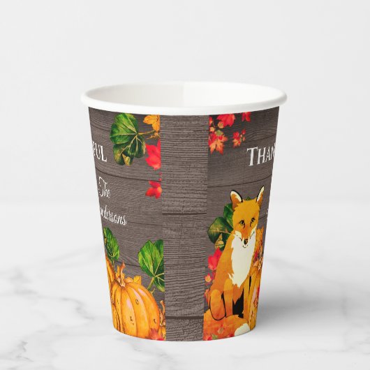 Rustikales Orange Fox Pumpkin Fall Erntedank Party Pappbecher (Links)