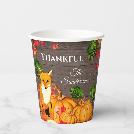 Rustikales Orange Fox Pumpkin Fall Erntedank Party Pappbecher (Vorderseite)