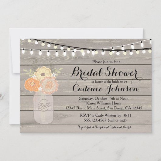 Rustikales orange Gelb-mit BlumenBrautparty laden Einladung (Vorderseite)