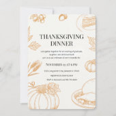 Rustikales Orange Hand Gezeichnet Erntedank Dinner Einladung (Vorderseite)