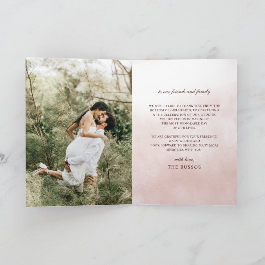 Rustikales Orange Hochzeit im Herbst Foto Dankeskarte (Innenseite)