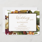 Rustikales Orange | Red Floral Bouquet Wedding Einladung (Vorderseite)