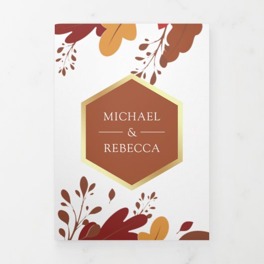 Rustikales Orange Terracotta Blätter Foliage Wedge Dreifach Gefaltete Einladung (Cover)