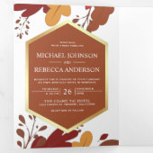 Rustikales Orange Terracotta Blätter Foliage Wedge Dreifach Gefaltete Einladung (Innen Erste Seite)