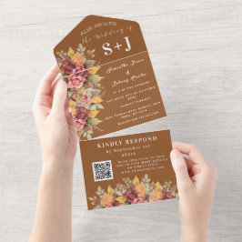 Rustikales Orange Terracotta Fall Boho Wedding RSV All In One Einladung