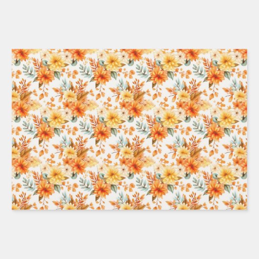 Rustikales Orange und Gelbblume Geschenkpapier Set (Vorderseite)