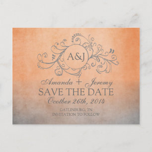 Rustikales Orange und Grau Save the Date Bohemisch Ankündigungspostkarte
