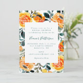 Rustikales Orangefarbenes Blume Brautparty Einladung (Stehend Vorderseite)