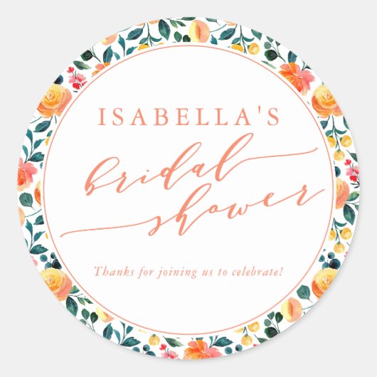 Rustikales Orangefarbenes Brautparty Runder Aufkleber (Vorderseite)